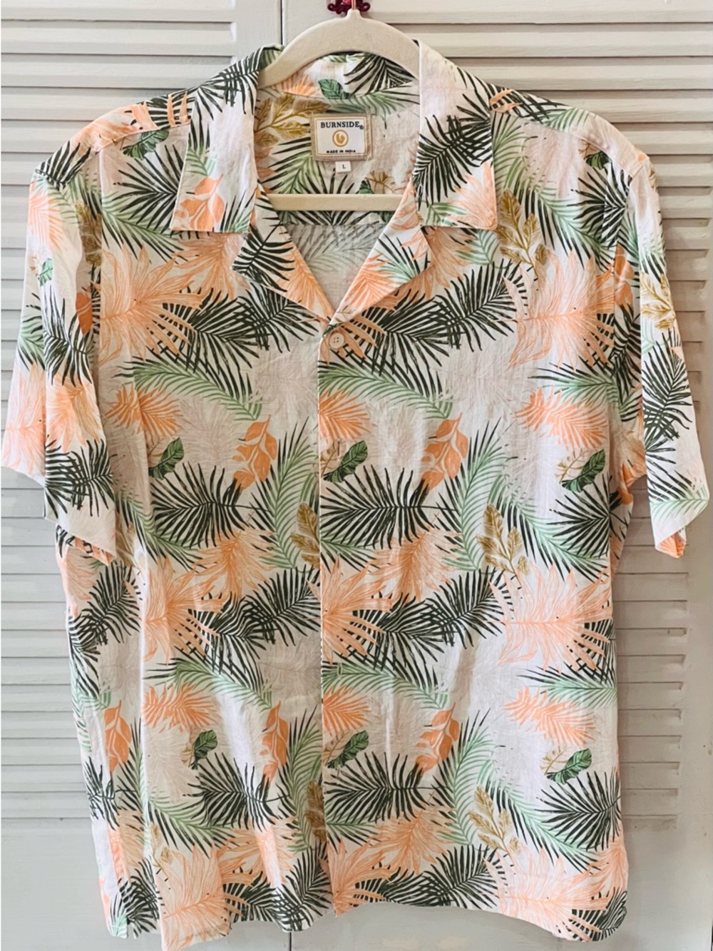 burnside Peach, Green & Black Tropical Leaf Button-Down Shirt